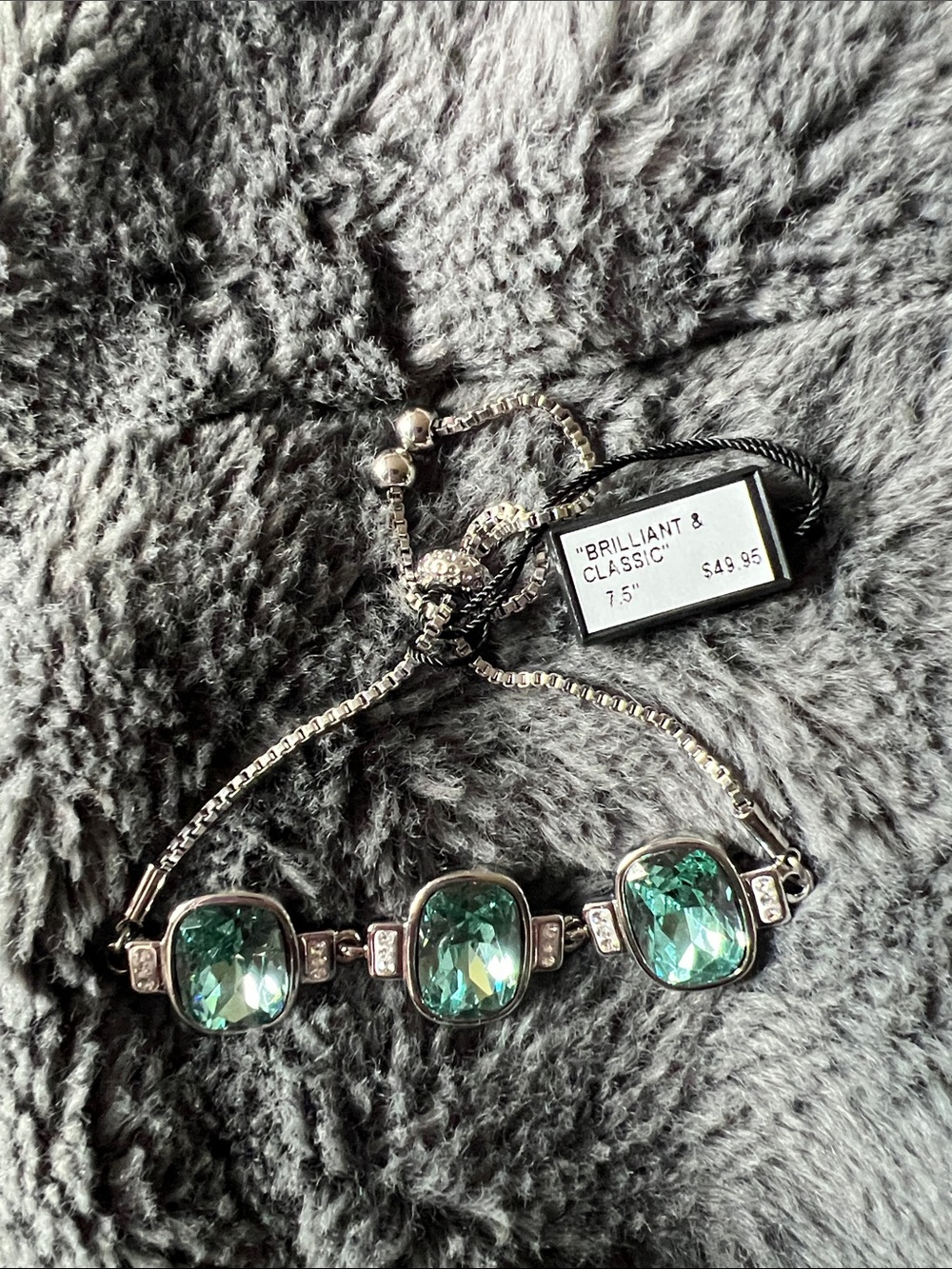 Brilliant & Classic Silver-Tone Emerald Green Crystal Slide Bracelet